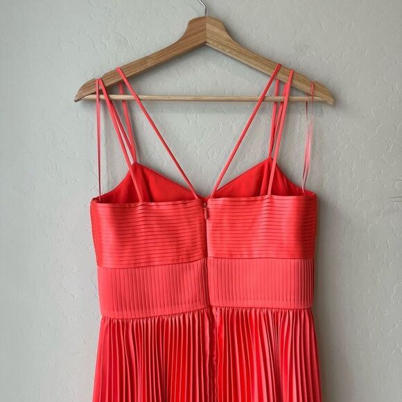 Amur Krisley Spicy Coral Pleated Cocktail Midi Dress Size 4 NWT - Picture 9 of 10